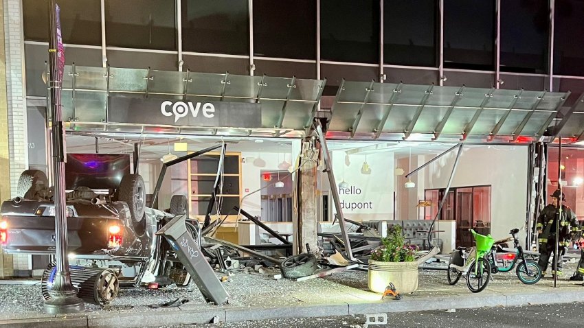 A truck crashed into a Dupont Circle office early Tuesday, leaving debris strewn along Connecticut Avenue NW.