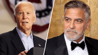 A split image with Joe Biden on the left and George Clooney on the right.