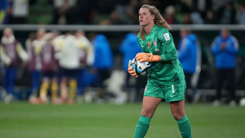 Alyssa Naeher holds the soccer ball