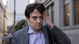 Martin Shkreli, former chief executive officer of Turing Pharmaceuticals AG, exits court in New York, US, on Wednesday, Oct. 4, 2023. 