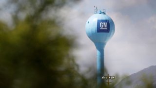 The GM logo is pictured at the General Motors Assembly Plant in Ramos Arizpe, state of Coahuila, Mexico October 7, 2019. 