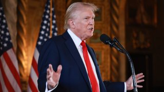 Republican presidential candidate former President Donald Trump speaks during a press conference at his Mar-a-Lago estate in Palm Beach, Florida, Aug. 8, 2024.