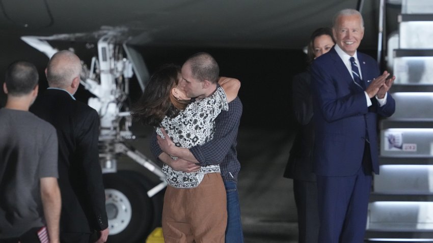 Evan Gershkovich greets his mother Ella Milman