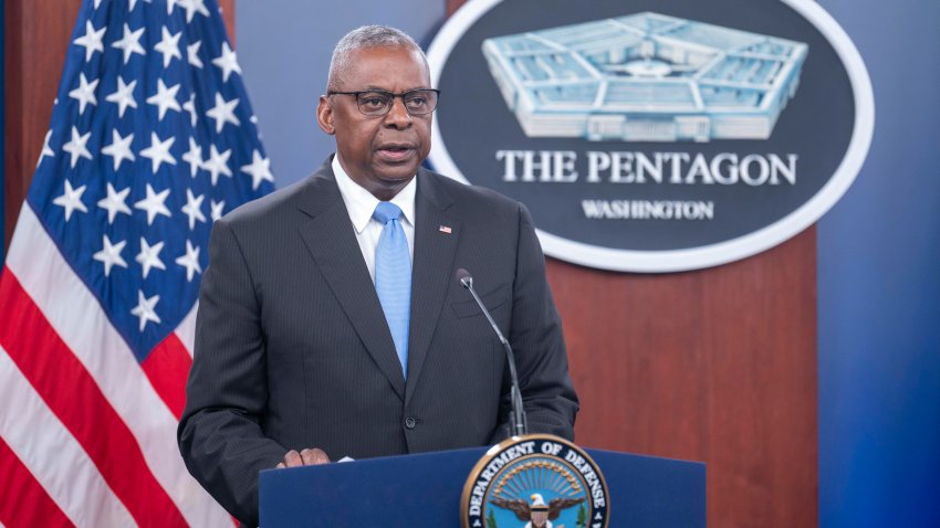 Secretary of Defense Lloyd Austin speaks during a press briefing at the Pentagon on Thursday, July 25, 2024 in Washington.