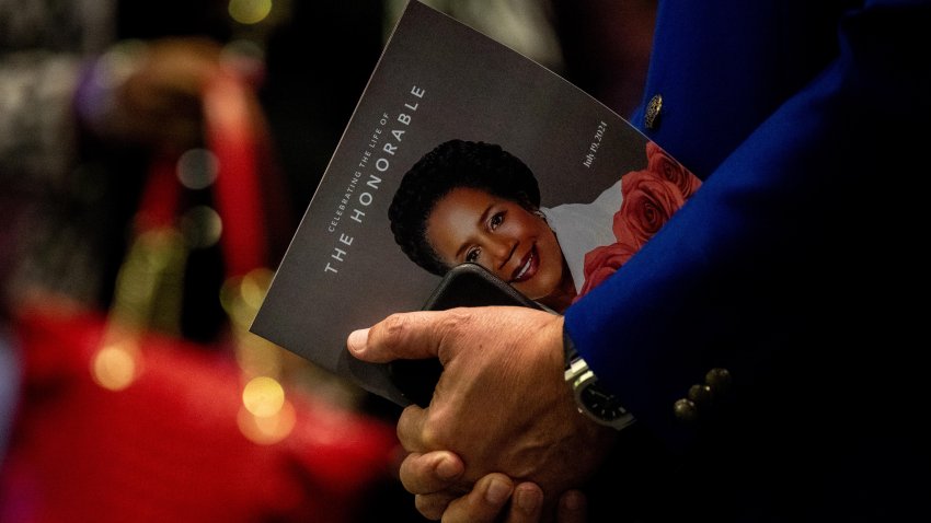 HOUSTON, TEXAS – AUGUST 01: People mourn the death of Congresswoman Sheila Jackson Lee during her funeral service at the Fallbrook Church on August 01, 2024 in Houston, Texas. Members of the community and elected officials gathered to honor the life of the late U.S. Rep. Sheila Jackson Lee. Vice President Kamala Harris among other elected officials are expected to be in attendance for the funeral, where she will deliver remarks and the eulogy.