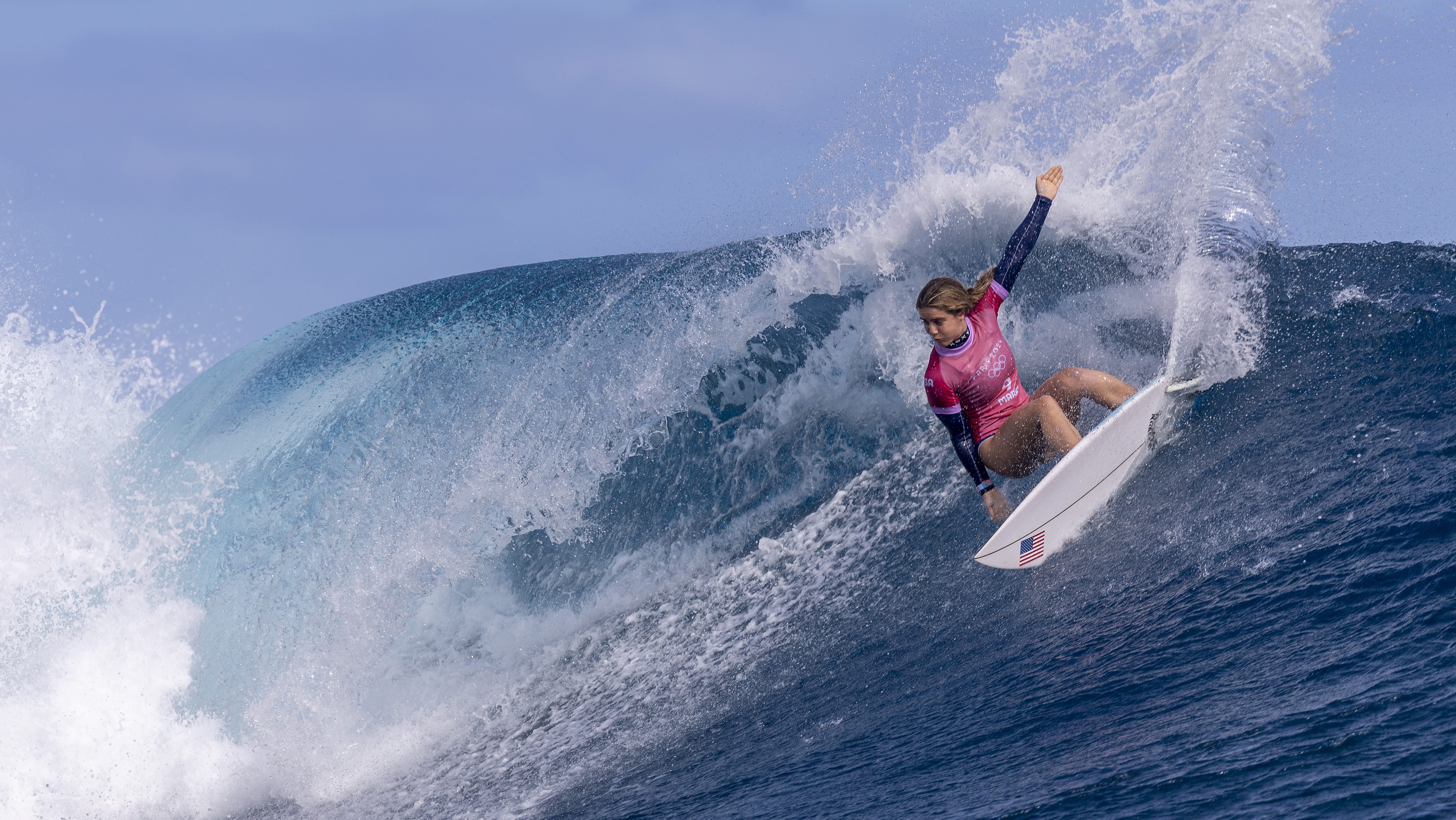 Team USA's Caroline Marks advances to Olympic surfing semis, reigning champ Carissa Moore eliminated