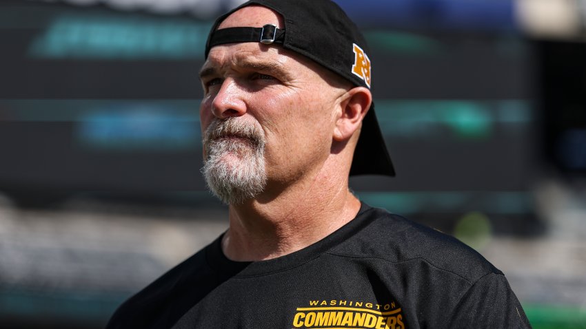 EAST RUTHERFORD, NJ – AUGUST 10: Dan Quinn of the Washington Commanders looks on prior to an NFL football game against the New York Jets at MetLife Stadium on August 10, 2024 in East Rutherford, NJ. (Photo by Perry Knotts/Getty Images)