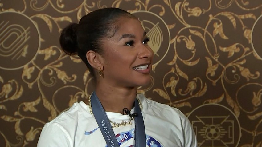 Jordan Chiles speaks at Paris Olympics on winning gold in the women's team all-around