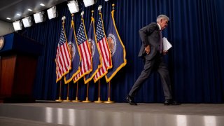 Federal Reserve Chairman Jerome Powell departs a news conference following a Federal Open Market Committee meeting at the William McChesney Martin Jr. Federal Reserve Board Building on July 31, 2024 in Washington, DC. 