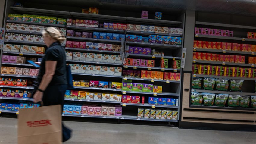 People shop at a grocery store on August 14, 2024 in New York City. 