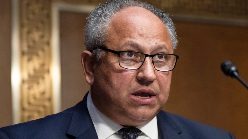 Nominee for Secretary of the Navy Carlos Del Toro speaks during a Senate Armed Services confirmation hearing July 13, 2021, on Capitol Hill in Washington.