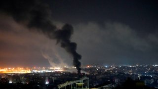 Smoke rises from Israeli airstrikes in Beirut’s southern suburbs, Lebanon, Saturday, Sept. 28, 2024.