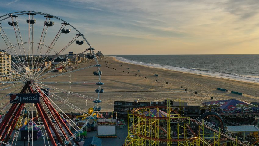 OCEAN CITY, MARYLAND – MAY 26: In an aerial view, a ferris wheel and amusements are seen at the Ocean City inlet and Ocean City boardwalk on May 26, 2023 in Ocean City, Maryland. Memorial Day Weekend marks the start of beach season on the East Coast. (Photo by Patrick Smith/Getty Images)