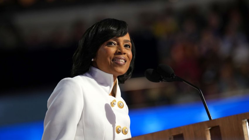 CHICAGO, ILLINOIS – AUGUST 20: Maryland Democratic Senate candidate Angela Alsobrooks speaks on stage during the second day of the Democratic National Convention at the United Center on August 20, 2024 in Chicago, Illinois. Delegates, politicians, and Democratic Party supporters are gathering in Chicago, as current Vice President Kamala Harris is named her party’s presidential nominee. The DNC takes place from August 19-22. (Photo by Andrew Harnik/Getty Images)