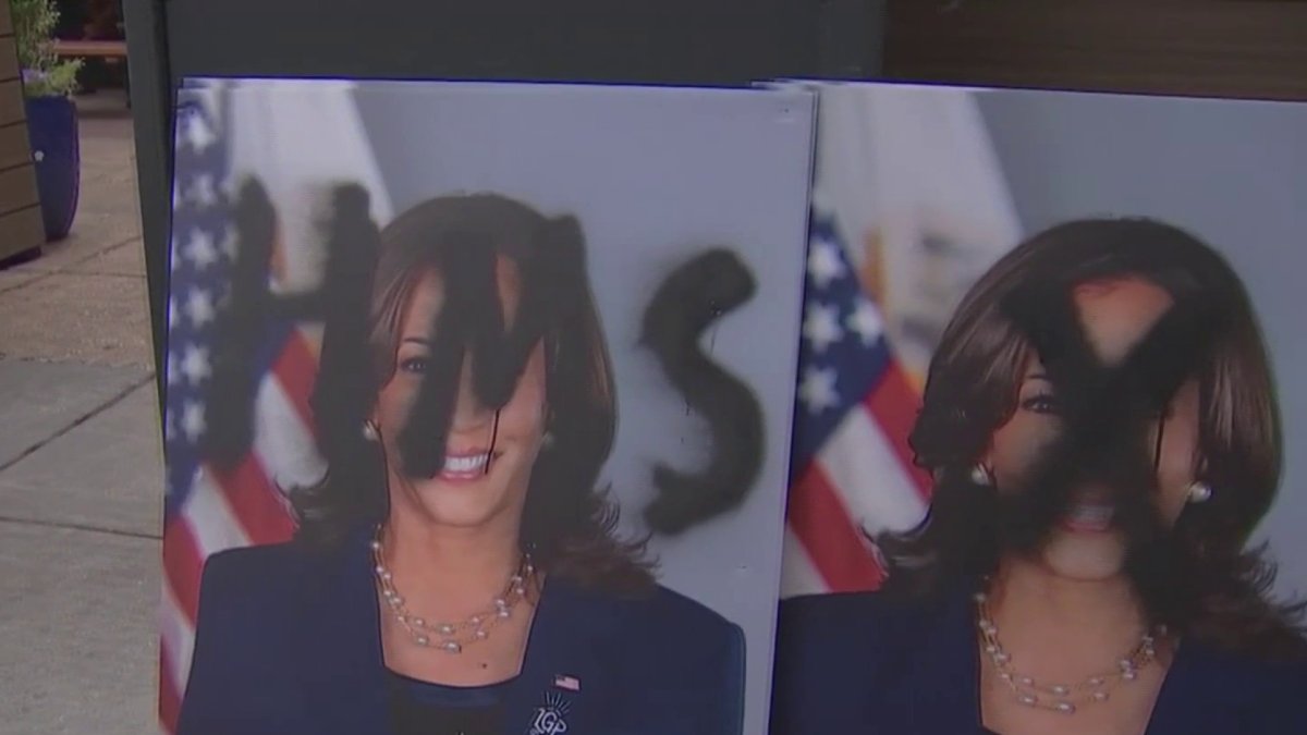 Kamala Harris signs vandalized outside The Little Gay Pub in DC