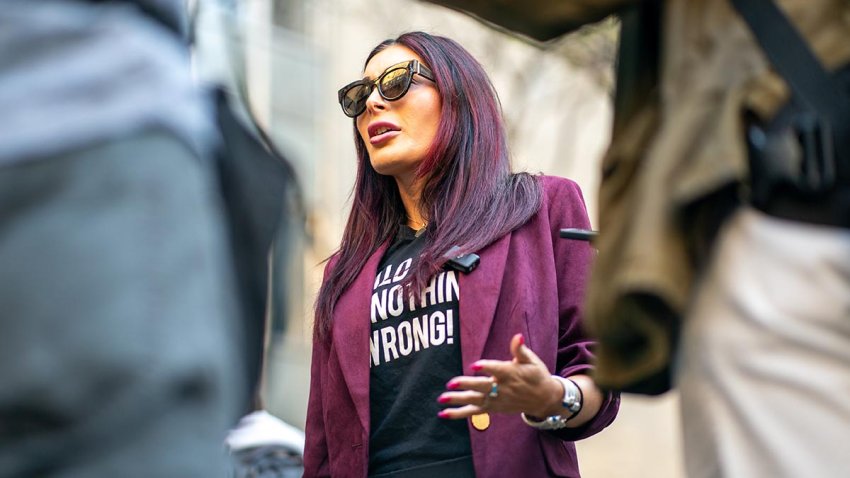 FILE - Far-right activist Laura Loomer before the start of Donald Trump's trial at Manhattan Criminal Court in April.