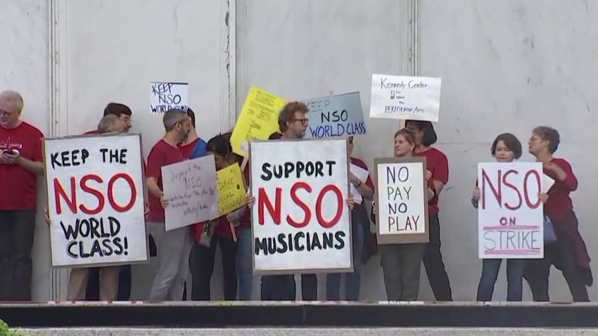 National Symphony Orchestra musicians went on strike at the Kennedy Center on Friday, Sept. 27, 2024.