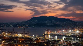 The port at Busan, South Korea, in 2020. South Korea and Japan are especially dependent on shipping lanes that traverse the South China Sea, linking them to the Indian Ocean, Persian Gulf and beyond.