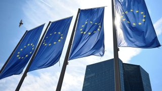 EU flags flutter in front of European Central Bank (ECB) headquarters in Frankfurt, Germany July 18, 2024.
