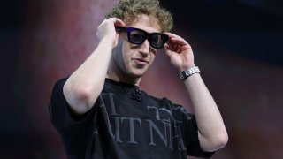 Meta CEO Mark Zuckerberg presents Orion AR Glasses as he makes a keynote speech during the Meta Connect annual event at the company’s headquarters in Menlo Park, California, on Sept. 25, 2024.