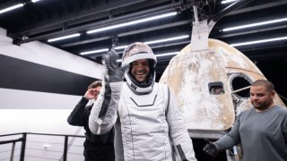 Jared Isaacman, Mission Commander, steps out of the manned Polaris Dawn mission’s “Dragon” capsule after it splashed down off the coast of Dry Tortugas, Florida, after completing the first human spaceflight mission by non-government astronauts of the Polaris Program.