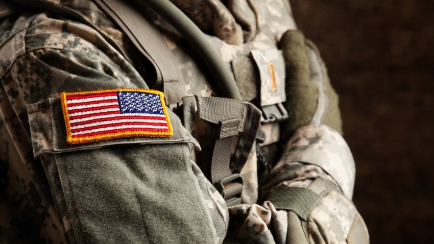 US Army soldier in universal camouflage uniform.