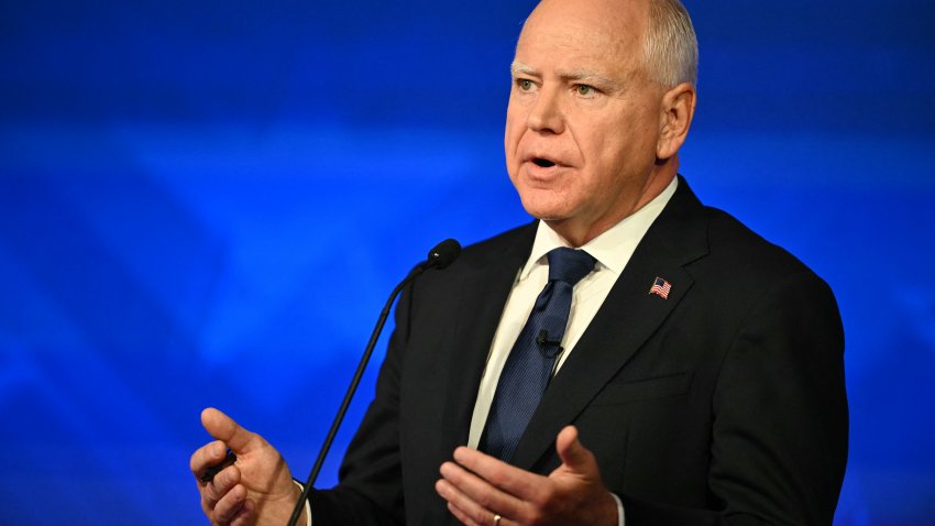 Minnesota Governor and Democratic vice presidential candidate Tim Walz speaks during the Vice Presidential debate with US Senator and Republican vice presidential candidate J.D. Vance, hosted by CBS News at the CBS Broadcast Center in New York City on October 1, 2024.