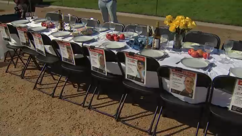 Empty Shabbat table on National Mall honors Oct. 7 hostages a year later