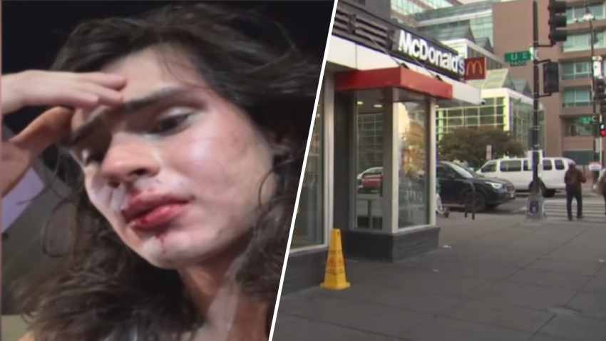 Left: Sebastian Thomas Robles Lascarro after the assault. Right: An exterior shot of the McDonald’s at 14th and U streets NW in D.C.