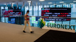 A balcony above a trading floor inside the Euronext NV stock exchange in Paris, France, on Monday, March 13, 2023.