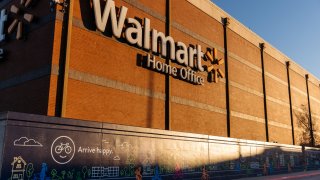 A mural promoting bicycle travel as a means to ‘arrive happy’ outside a Walmart Home Office location in Bentonville, Arkansas, US, on Monday, Nov. 21, 2022. 