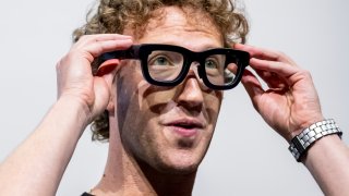 Mark Zuckerberg, chief executive officer of Meta Platforms Inc., wears Orion augmented reality glasses during the Meta Connect event in Menlo Park, California, Sept. 25, 2024.