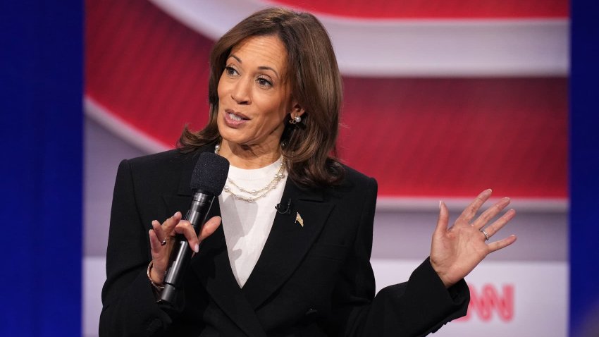 Democratic presidential candidate, U.S. Vice President Kamala Harris speaks during a CNN Presidential Town Hall at Sun Center Studios on October 23, 2024 in Aston, Pennsylvania. 