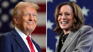 Combination with Former President and Republican Presidential Candidate Donald Trump (L), and Vice President and Democratic Presidential Candidate Kamala Harris. 