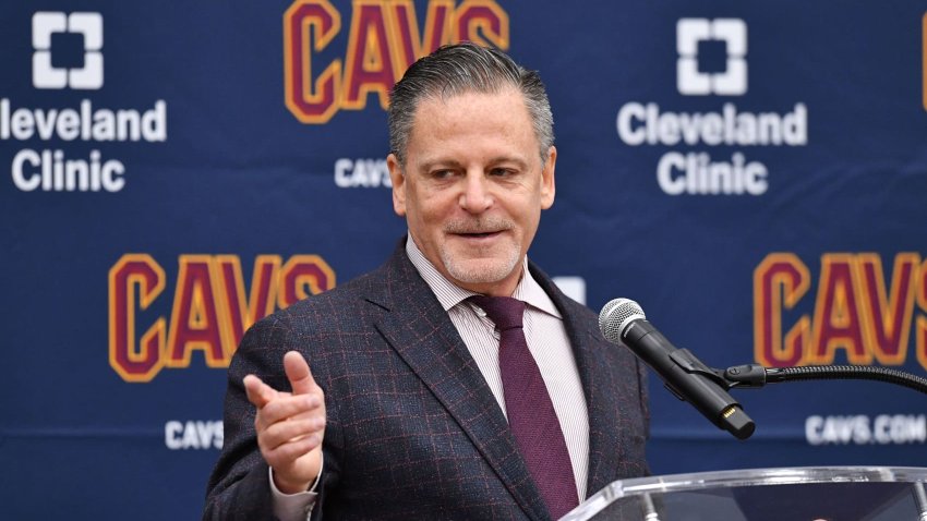 Dan Gilbert Cleveland Cavaliers owner talks during a press conference introducing new head coach John Beilein  at Cleveland Clinic Courts on May 21, 2019 in Independence, Ohio. 