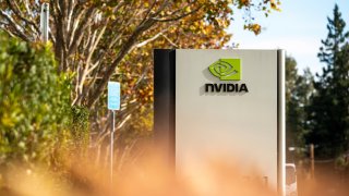 Nvidia Corp. signage outside the companys headquarters in Santa Clara, California, US, on Tuesday, Nov. 19, 2024. 