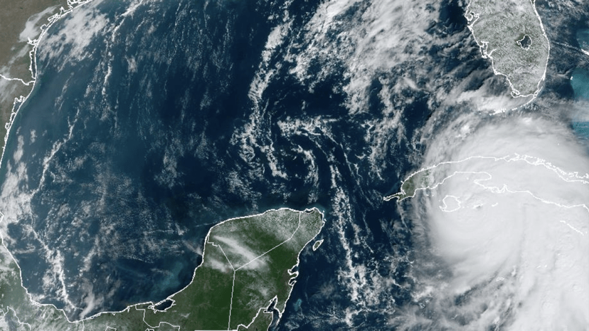 A NOAA satellite image of Hurricane Rafael approaching Cuba on Nov. 6, 2024.