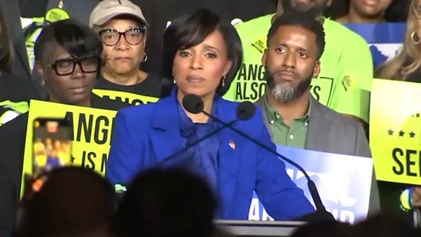 Angela Alsobrooks delivers a victory speech after being projected to win Maryland's open seat in the U.S. Senate.