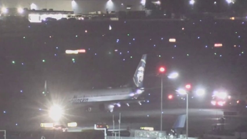 An Alaska Airlines plane blew a tire while taking off from Dulles International Airport in Virginia on Nov. 14, 2024, and was forced to make an emergency landing in Los Angeles.