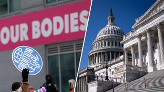 Planned Parenthood in Washington, D.C., on Jan. 18, 2024, and the U.S. Capitol building on Sept. 9, 2024