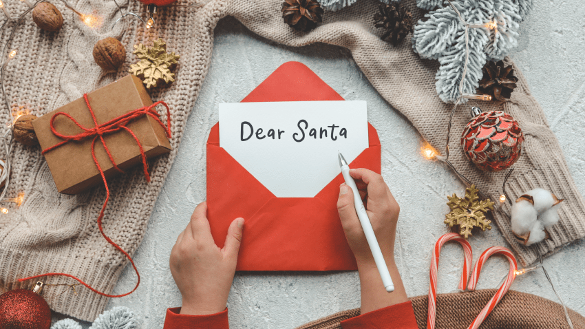 Christmas letter from a child to Santa Claus with the words: Dear Santa.