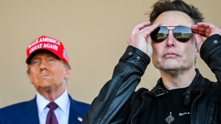 U.S. President-elect Donald Trump and Elon Musk watch the launch of the sixth test flight of the SpaceX Starship rocket in Brownsville, Texas, on Nov. 19, 2024.