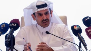 Qatar’s Energy Minister and CEO of QatarEnergy Saad Sherida Al Kaabi speaks at a press conference in Doha on Sept. 1, 2024.