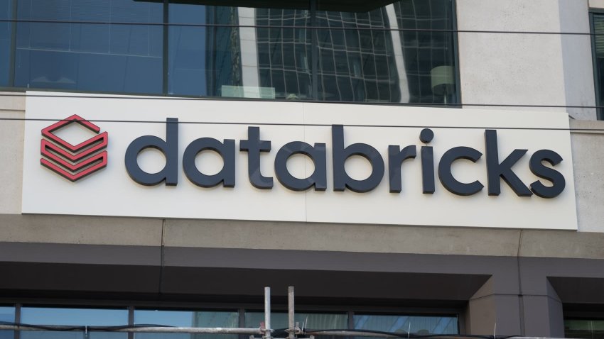 Close-up of Databricks company logo on building facade, Rincon Hill, San Francisco, June 7, 2024.