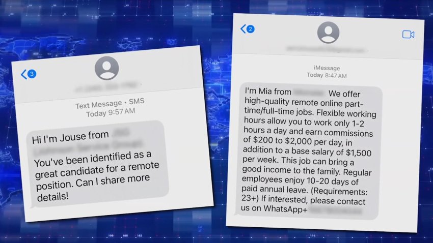 Screenshots of text messages showing job offers.