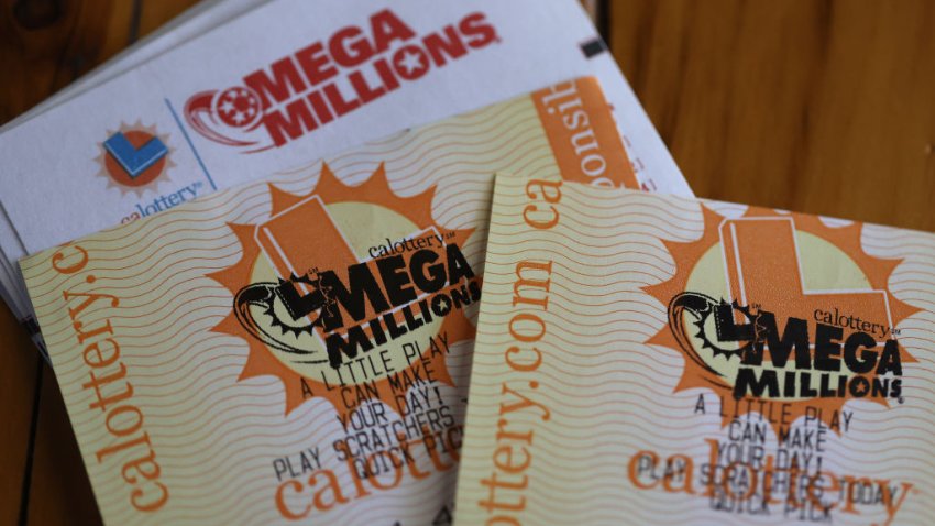 In this photo illustration, Mega Millions lottery tickets are displayed on August 01, 2023 in San Anselmo, California.