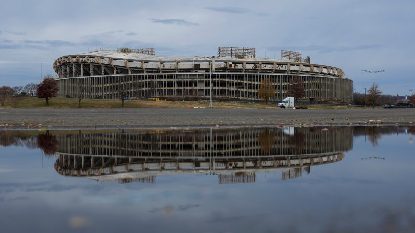 WASHINGTON, DECEMBER 15: 
Robert F. Kennedy Stadium, reflected against a puddle in Washington, on December 15, 2024. Discussions continue in Congress on legislation that could result in a new Commanders home at RFK. (Photo by Tom Brenner for The Washington Post via Getty Images)