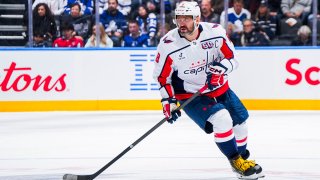 Alex Ovechkin #8 of the Washington Capitals looks on during the third period against the Toronto Maple Leafs at the Scotiabank Arena on Dec. 28, 2024 in Toronto, Ontario, Canada.