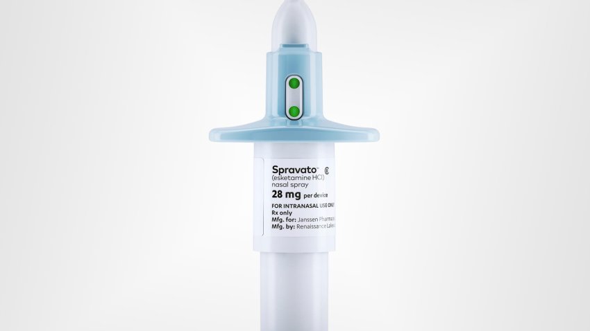 This photo provided by Janssen Global Services shows Spravato nasal spray.