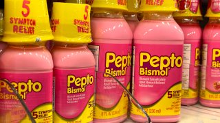 Pepto Bismol made by Procter & Gamble is displayed on a grocery store shelf on July 28, 2023 in Greenbrae, California.